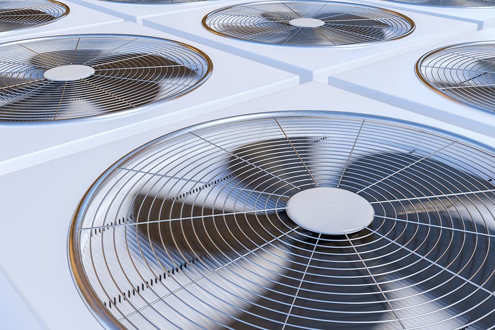 commercial air conditioning units with fans spinning